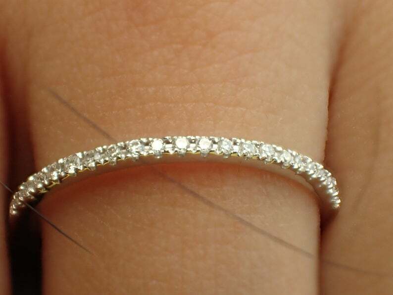Pre-owned Handmade Diamond Wedding Band, 1.3mm Half Eternity Band, Thin Dainty Stackable Band In White