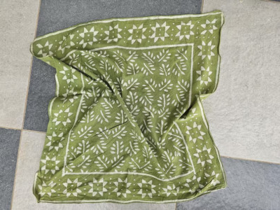 Green Block Print Bandana Bohemian Style Cotton Neck Scarf Boho Soft Bandana