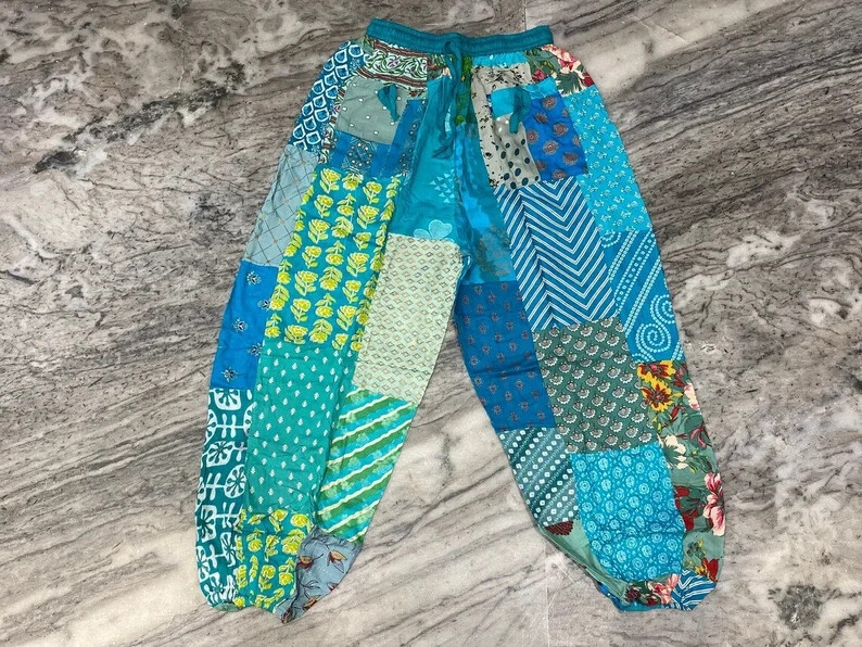 Pre-owned Handmade 25 Pcs Hippie  Unisex Pants, Patchwork Multi Color Beautiful Harem Pant In Multicolor