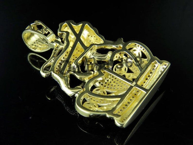 Pre-owned Online0369 Men's 2.10ct Rd Simulated Diamond Small Lion Charm Pendant 925 Silver Free Stud In White