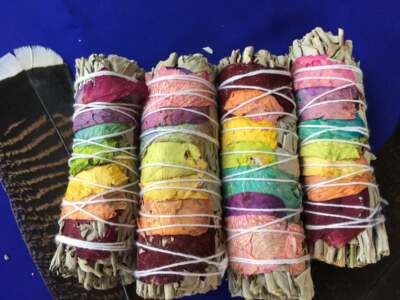 7 Chakra Rainbow Smudge Stick, Rose Petal White Sage & Rose Petal (1)