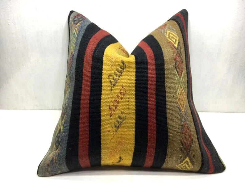 20x20 Kilim Pillow Cover Oushak Wool Kilim Rug Decorative Handmade Cushion Cover
