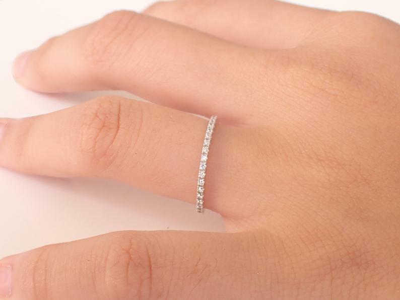 Pre-owned Handmade Platinum White Gold Diamond Ring, Full Eternity Diamond Wedding Band 1.6 Mm