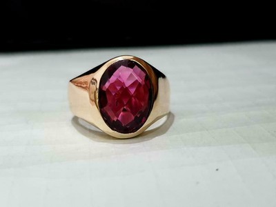 HANDMADE SOLID 925 STERLING SILVER 14K GOLDPLATED PINK TOURMALINE HANDMADE RING FOR MEN,S
