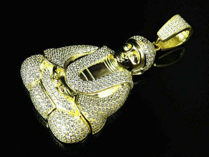 Pre-owned Online0369 Mens 2.9ct Rd Cubic Zirconia Buddha Charm Pendant In Fine Silver Free Stud In White