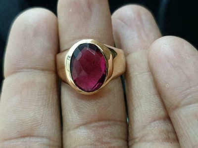 HANDMADE SOLID 925 STERLING SILVER 14K GOLDPLATED PINK TOURMALINE HANDMADE RING FOR MEN,S
