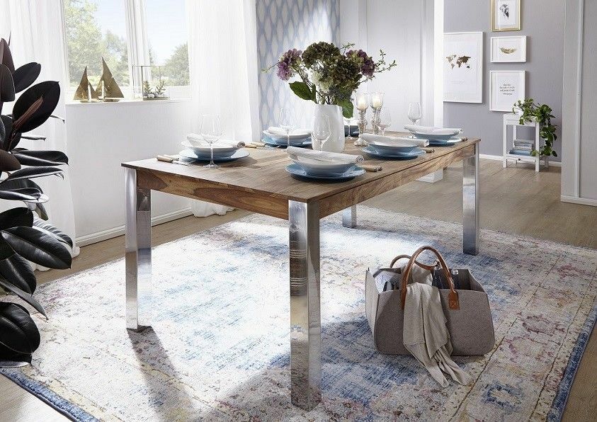 Esstisch Tisch Massivholz 178x90cm edelstahl Sheesham ...