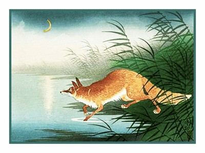 Japanese Ohara Shoson Koson Fox in Reeds Counted Cross Stitch Chart Pattern