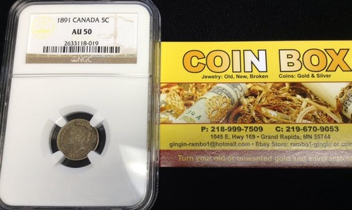 1891 5C Canada Sterling Silver 5 Cents NGC AU50