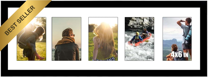 8X24 Inch Collage Picture Frame with Plexiglass, Black Wood Construction, Fits F