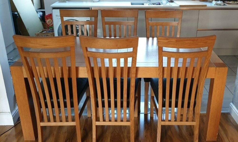 Large Oak Dining Table 180cm & 6 High Back & Leather Chairs FREE DELIVERY 454 in Leicester
