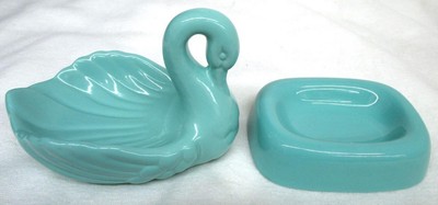 Vintage Andre Richard 2 Aqua Soap Trinket Dishes 1981 Label On One Of The Dishes