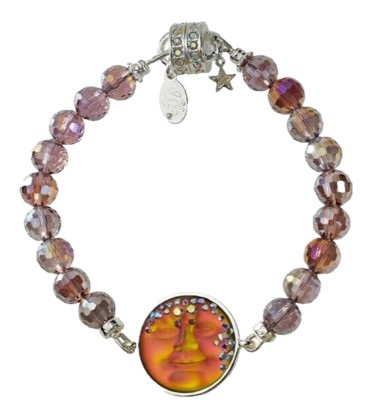 Mystic Goddess Seaview Moon Beaded Magnetic Bracelet Sterling Silver tone 7.75''