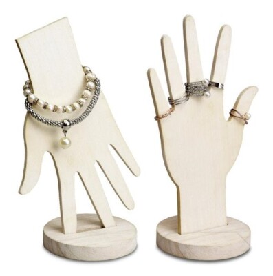 Wooden Bracelet and Ring Display, White, Multi-Functional, Hand, Wrist & Fingers