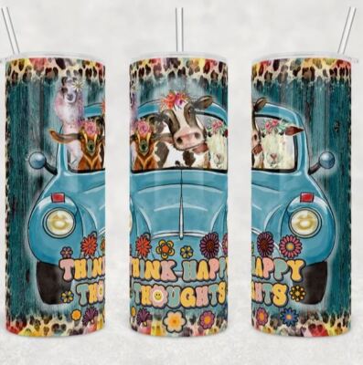 Think Happy Thoughts Cute Farm Animals 20oz Skinny Tumbler