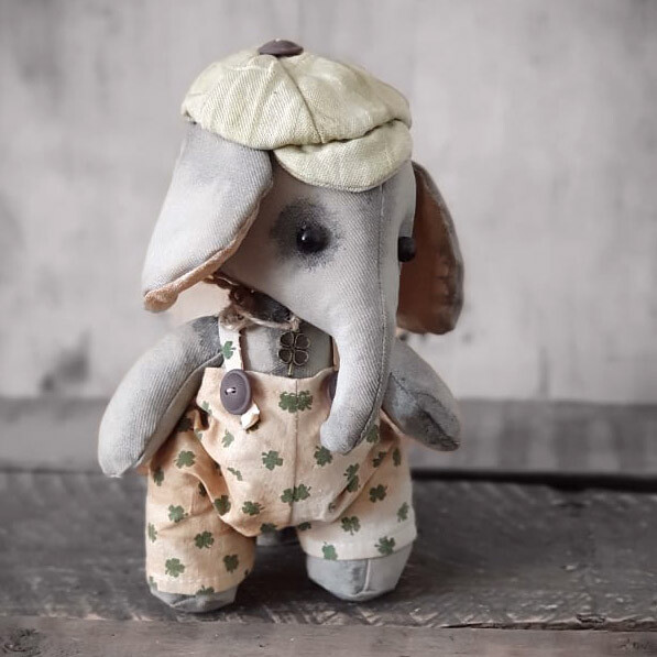 Vintage Design Stoffelefant 25 cm Elefant Schubkarre Wildtier Shabby Handarbeit