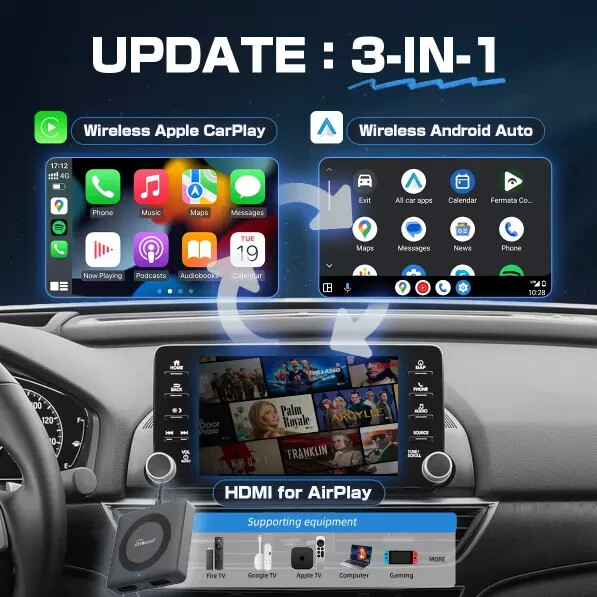 Ottocast Car TV Mate 4 Wireless Carplay Adapter Android Auto HDMI Screen Cast