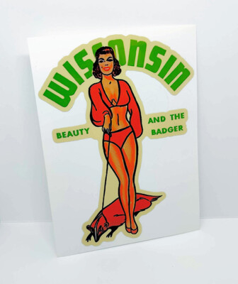 Wisconsin Pinup Vintage Style Decal, Vinyl Sticker, Luggage Label