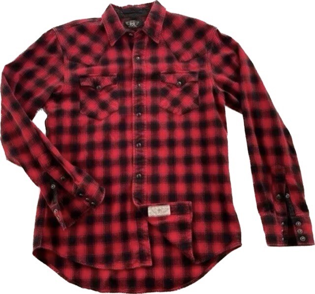 NEW Double RRL 1940s Brushed Flannel CONCH COLLAR Ombre PLAID Western Shirt Sz-L