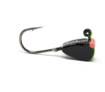 Clam Dave Genz Drop Kick 1/32 oz - Black Chartreuse - Tungsten Ice Fishing Jig
