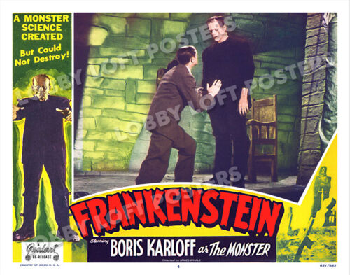 FRANKENSTEIN LOBBY SCENE CARD # 4 POSTER 1951-R BORIS KARLOFF COLIN CLIVE