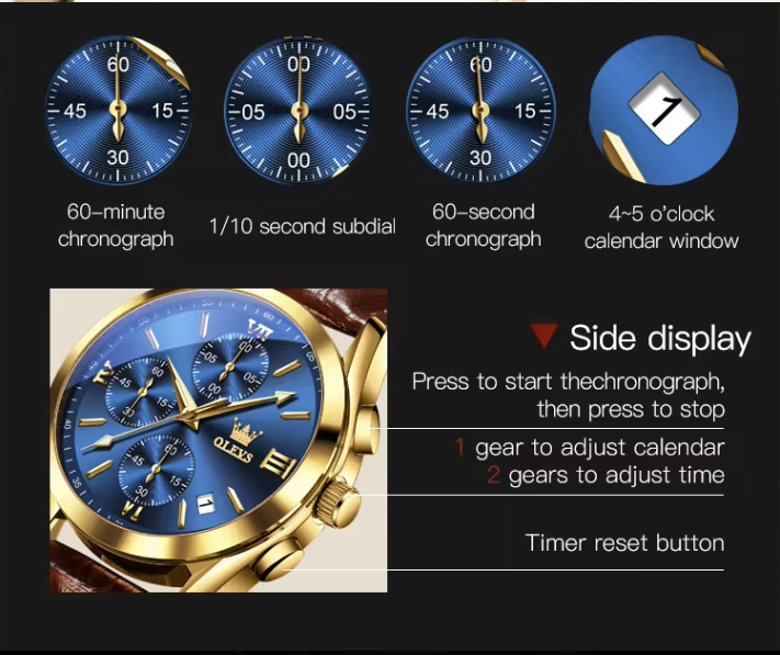 OLEVS Luxury Watch: Waterproof, Quartz Movement, Genuine Leather (Model 2872)