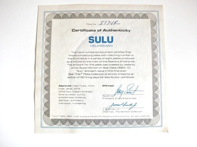 Star Trek Mr. Sulu Limited Edition Collector's Plate - 1984 - New In Box!!