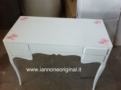 SCRITTOIO SCRIVANIA  DECORATA A MANO DIPINTA CAMERETTA  BIANCO