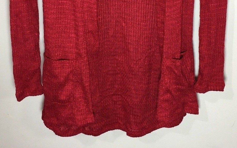 Girls Red Cardigan Sweater Long Sleeves Pockets