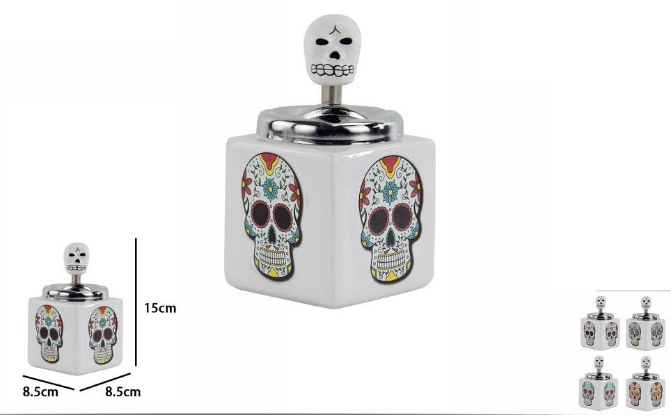 Posacenere Porta Cenere Sigarette In Ceramica A Molla Teschio Messicano dfh