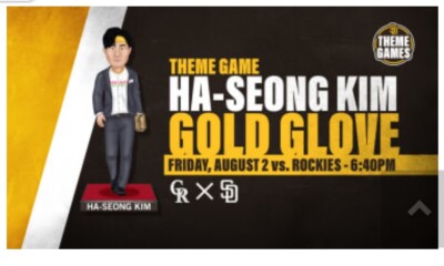 2023 San Diego Padres SGA Ha Seong Kim Gold Glove Bobblehead