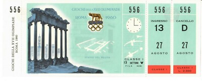 1960 Rome Olympic Swimming Full Unused Ticket