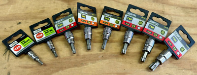 Lot of 8 Master Mechanic 1/4''&3/8''DR T25 T27 T40 T45 T50 T55 Torx Bit Sockets