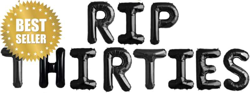 RIP Thirties Black Foil Letter Balloon Banner, 40Th Birthday Party Decoration, 1