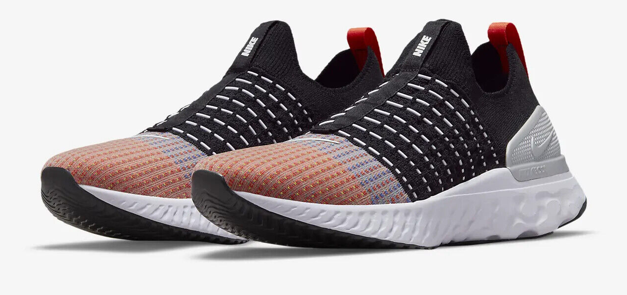 

Мужские беговые кроссовки Nike React Plantom Run Flyknit 2, черные, DQ7647-001, Black-white-team orange, Nike React