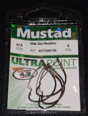 Mustad W37754NP-BN Black Nickel Wide Gap Weedless Hooks Size 3/0 W37754NPBN-30