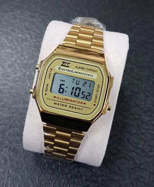 Orologio Da Polso ZCC Uomo Donna Digitale Cronometro Luce Vintage Dorato lac