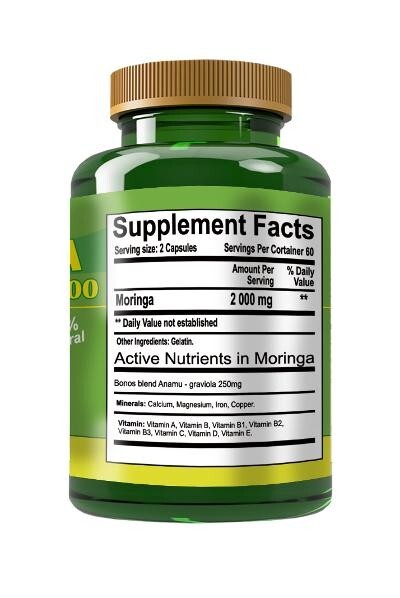 ORGANIC MORINGA Oleifera Powder Capsules 120 100 % PURE VIDA 2000mg x/s