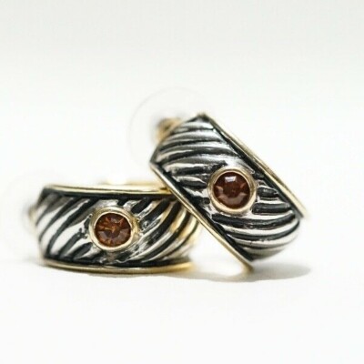 Joseph Esposito Ashley Classics - Two-Tone Round 14k Post Earrings w/ Sim Amber