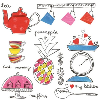 (2) Two Individual Decoupage Paper Napkins - Kitchen Pineapple Cups