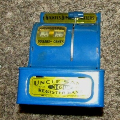 UNCLE SAM's 3 Coin (Nickles, Dimes & Quarters) REGISTER BANK. Made in Korea