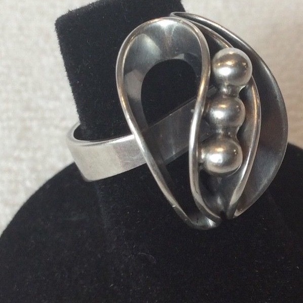 Vintage Sterling Silver E. Granit & Co. Finland Signed Swirl Ball Ring Size 6