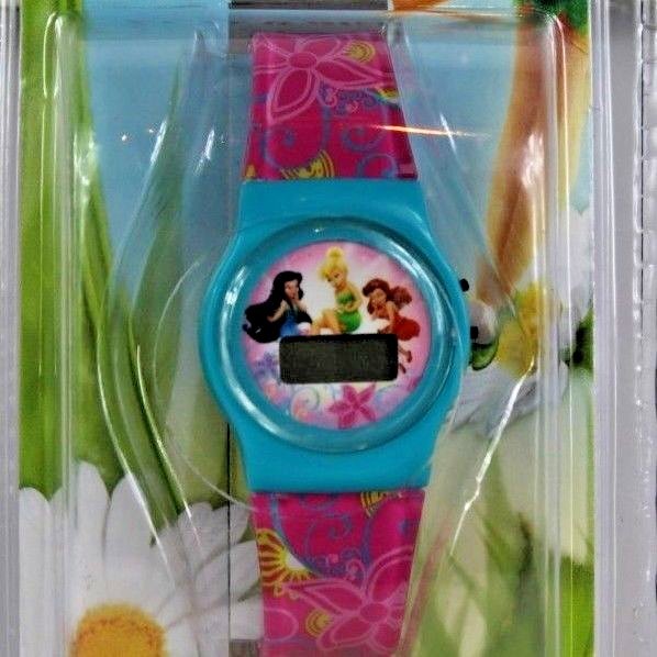 Disney Fairies LCD Watch Tinkerbell Fawn Silvermist Pink Teal Floral Battery NIP