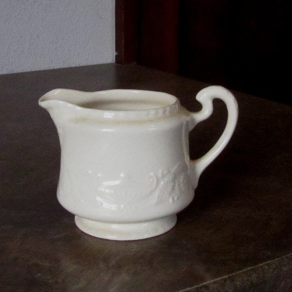 Vintage Cream Ivory Adam Antique Steubenville Fancy Embossing Creamer