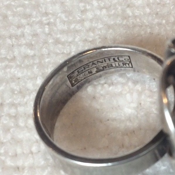 Vintage Sterling Silver E. Granit & Co. Finland Signed Swirl Ball Ring Size 6