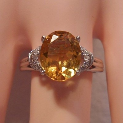 Alwand Vahan~2 1/5 ct Natural Citrine & 1/8 ct Diamond Ring in 925 Silver Size 7