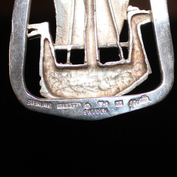 MODERNIST CLAES GIERTTA STERLING SILVER 925 VIKING SHIP PENDANT SWEDEN
