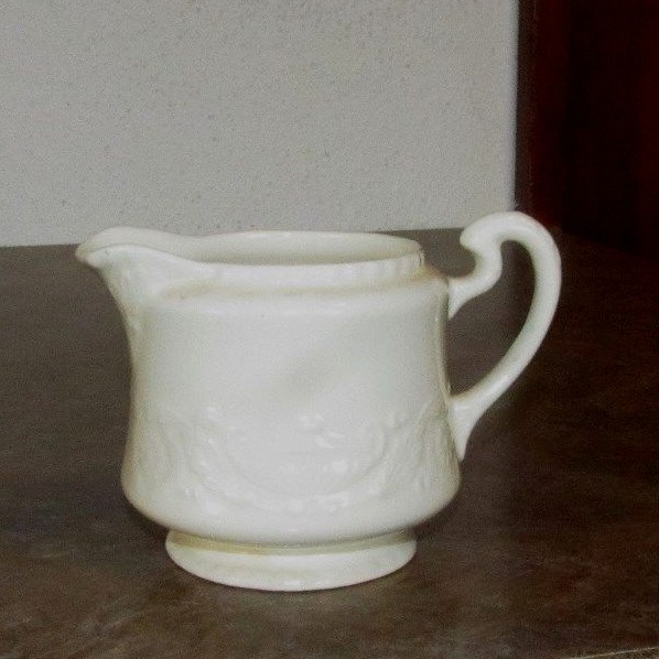 Vintage Cream Ivory Adam Antique Steubenville Fancy Embossing Creamer