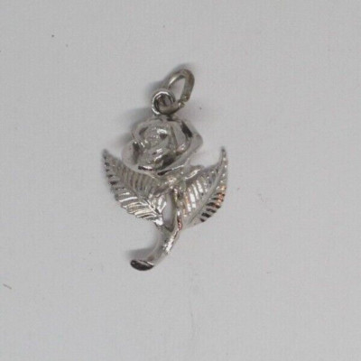 Vintage  Silver Tone Rose Flower Floral Souvenir Bracelet Charm Jewelry