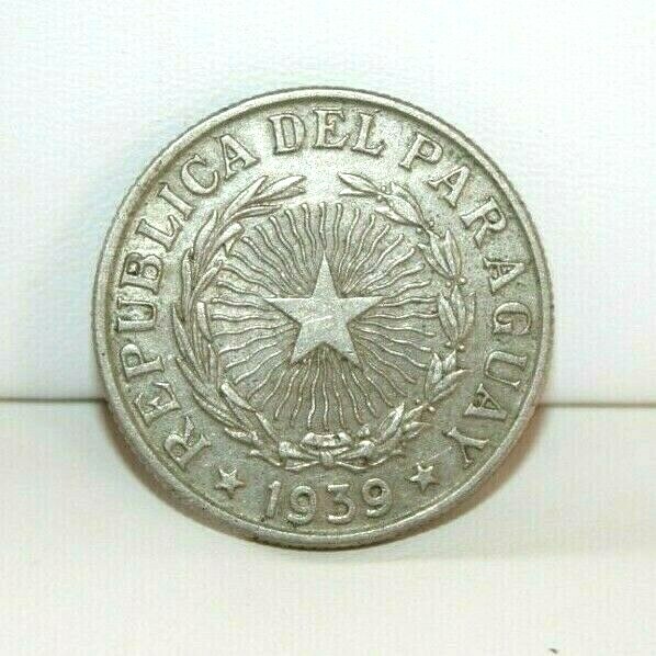 1939 Paraguay 5 Five Pesos Coin KM 18